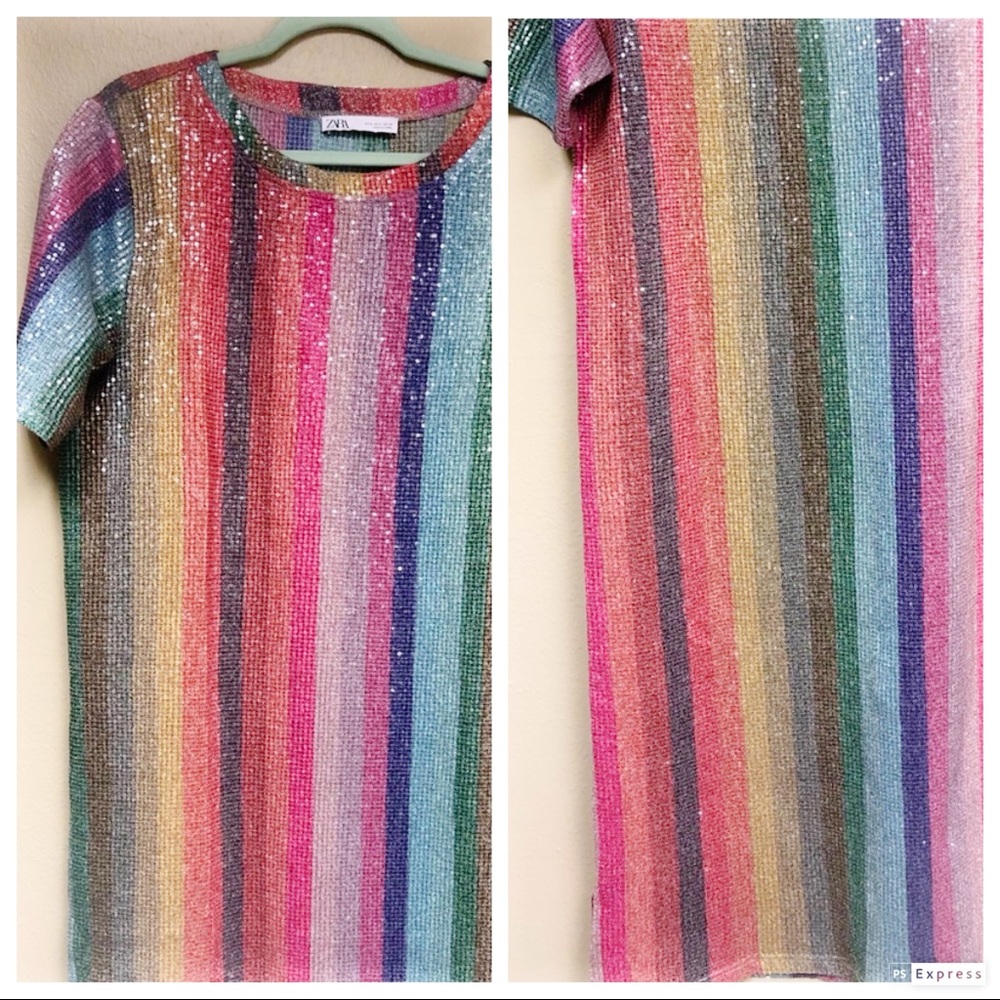 LAST ONE 😻GORGEOUS ZARA NWT Rainbow Sequins Dress - Picture 7 of 7